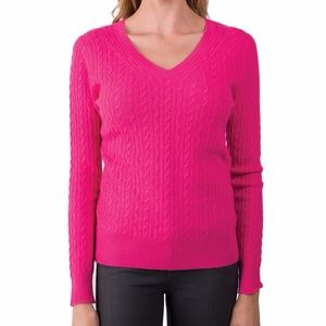 J. Crew pink cable knit cashmere blend check small
